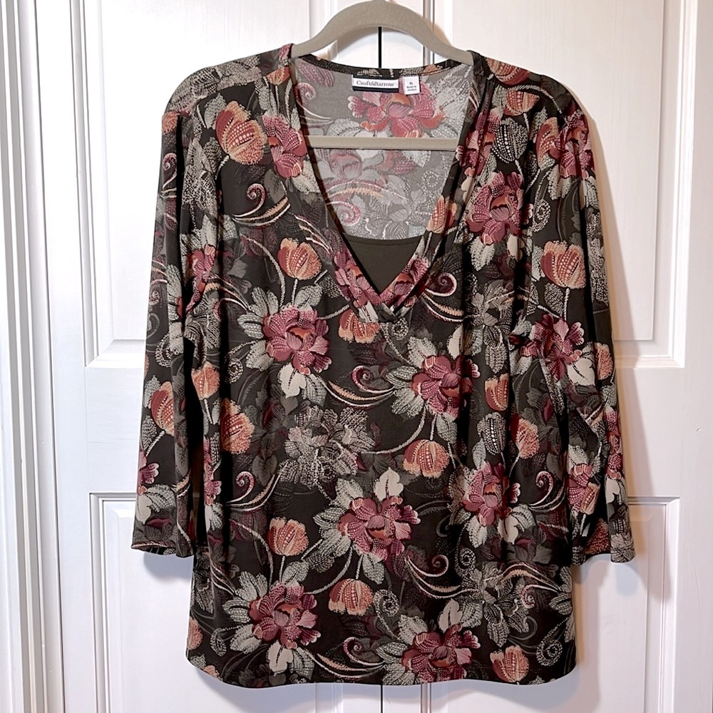 Croft & Barrow women’s XL top, floral knit print, 3/4 sleeve